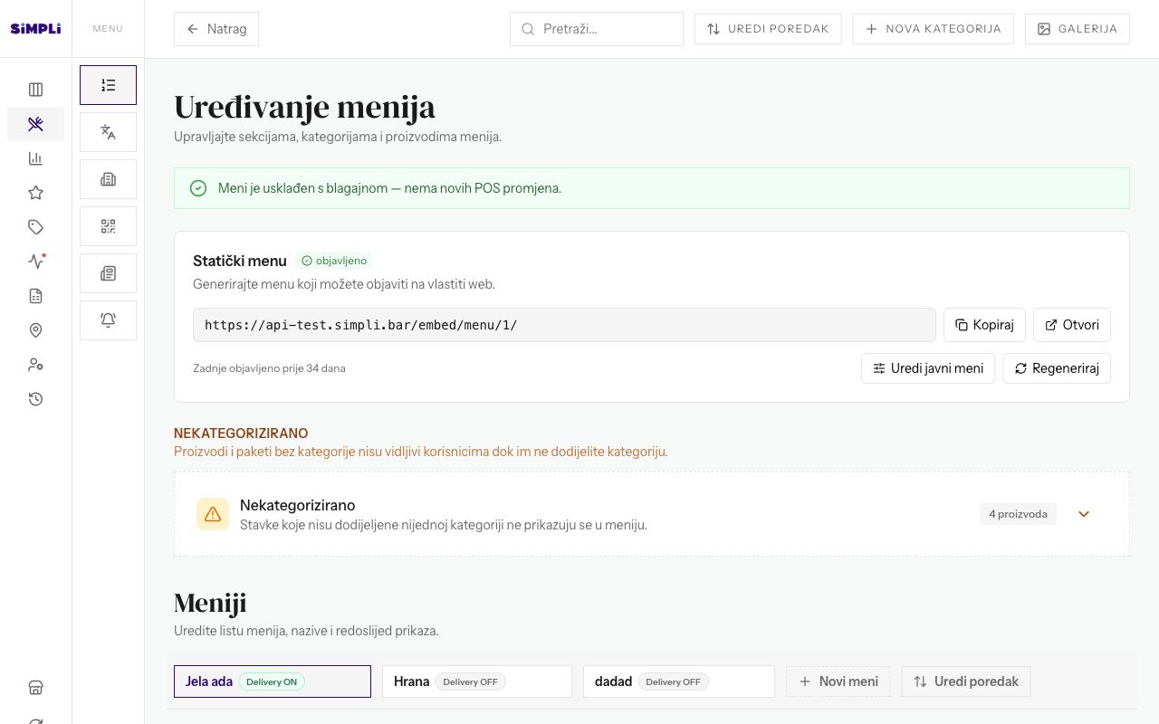 Menu → Menu editor in the test venue.